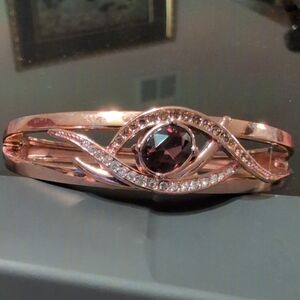 Rose Gold Cuff Bracelet with Purple Gemstone
